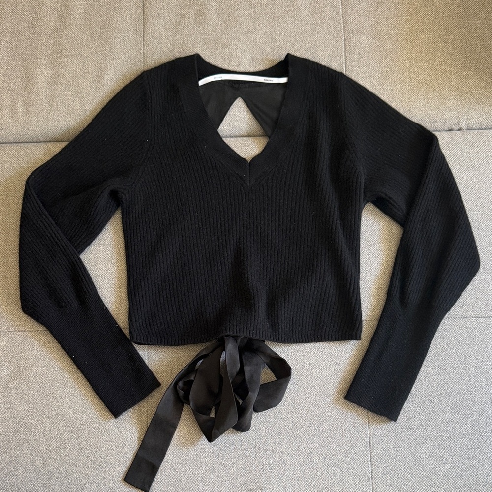 NAADAM Black Cashmere Silk V-Neck Tie-Back Women's Top